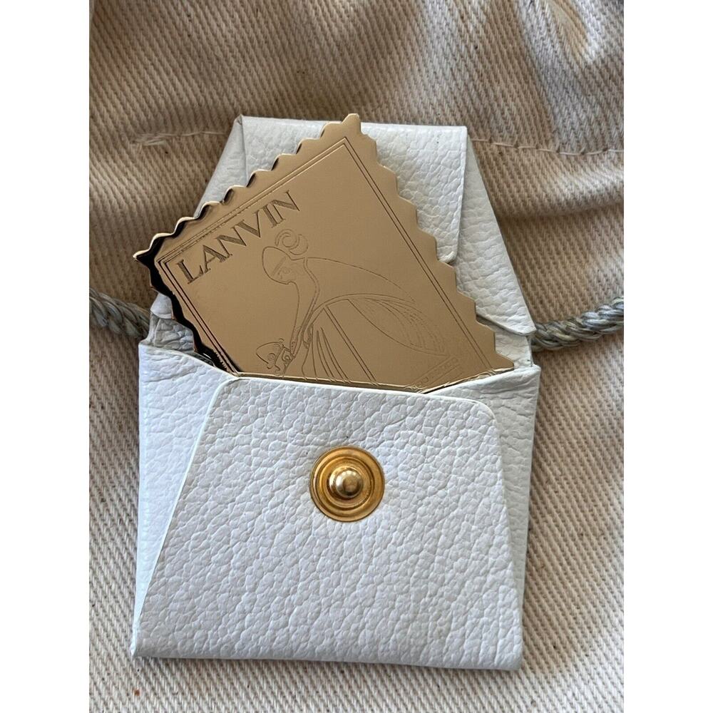 Lanvin White Leather Envelope Necklace Gold Plated Brass Stamp Adjustable - Picture 3 of 10